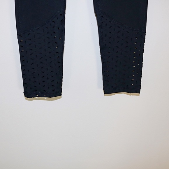 Gaiam Cora High-Waisted Laser-Cut Black Capri Leggings - Picture 7 of 10